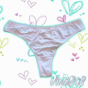 [L] Light Pink Black Polka Dot Thong